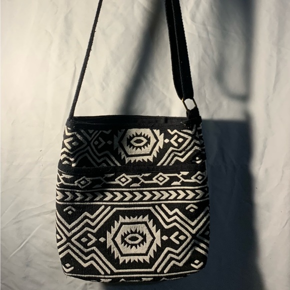 Handbags - Black and White Print Crossbody Purse